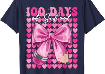 100 Days Of School Teacher Girls Coquette Bow 100th Day Kids T-Shirt