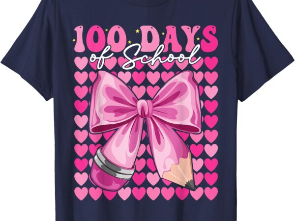 100 days of school teacher girls coquette bow 100th day kids t-shirt