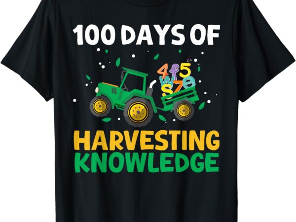 100 days of school tractor farming 100th day farmer boys t-shirt