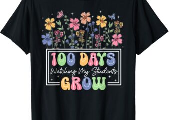 100 Days Of School Watching My Students Grow Boho Flowers T-Shirt