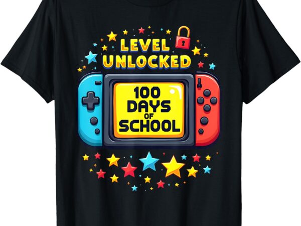 100 days of school level unlocked gamer boys video games t-shirt