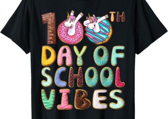 100th Day of School Vibes Cute Dabbing Unicorn & Donut Funny T-Shirt