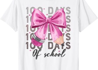 101 Days of School Girls Coquette Bow 100th Day of School T-Shirt