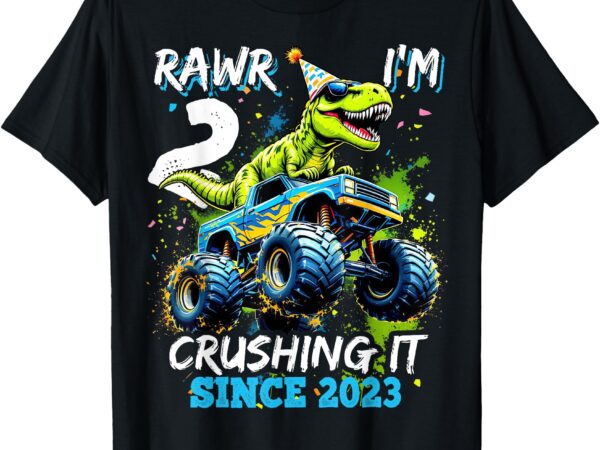 2nd birthday monster truck dinosaur party boys rawr i’m 2 t-shirt