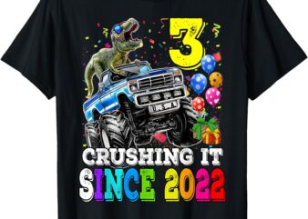 3 Crushing It Since 2022 Monster Truck 3rd Birthday Boys T-Shirt