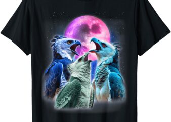 3 Harpy Eagles Howling At The Moon Funny Eagle Bird Lover T-Shirt