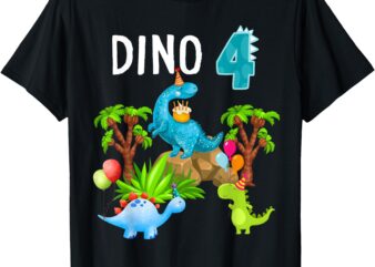 4 year old birthday, dinosaur. T-Shirt