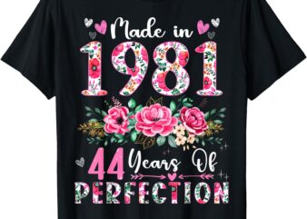 44 Year Old Made In 1981 Floral 44th Birthday Women T-Shirt