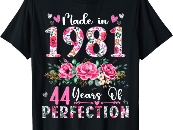 44 year old made in 1981 floral 44th birthday women t-shirt