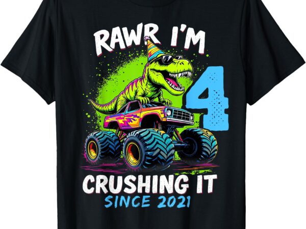 4th birthday monster truck dinosaur party boys rawr i’m 4 t-shirt