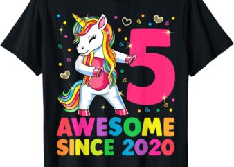 5 Years Old Unicorn Flossing 5th Birthday Girl Unicorn Party T-Shirt