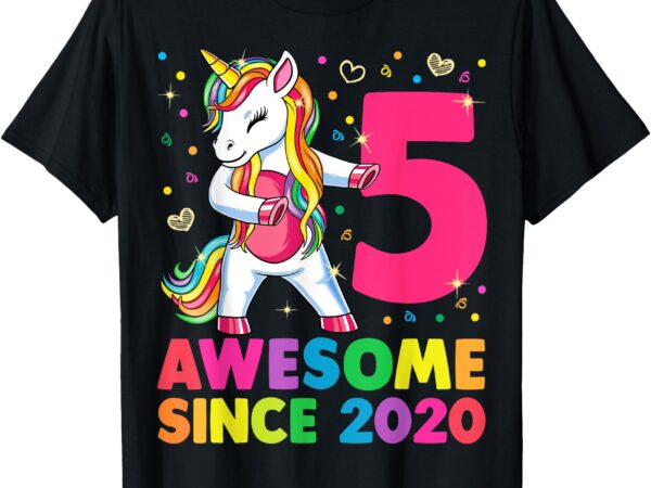 5 years old unicorn flossing 5th birthday girl unicorn party t-shirt