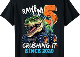 5th Birthday Monster Truck Dinosaur Party Boys Rawr I’m 5 T-Shirt