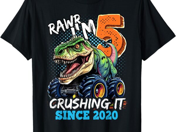 5th birthday monster truck dinosaur party boys rawr i’m 5 t-shirt