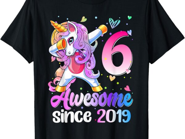 6 years old unicorn dabbing birthday unicorn since 2019 t-shirt