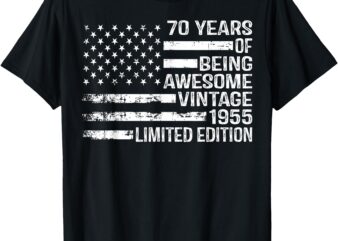 70 Years Old Birthday Vintage American Flag 70th Birthday T-Shirt