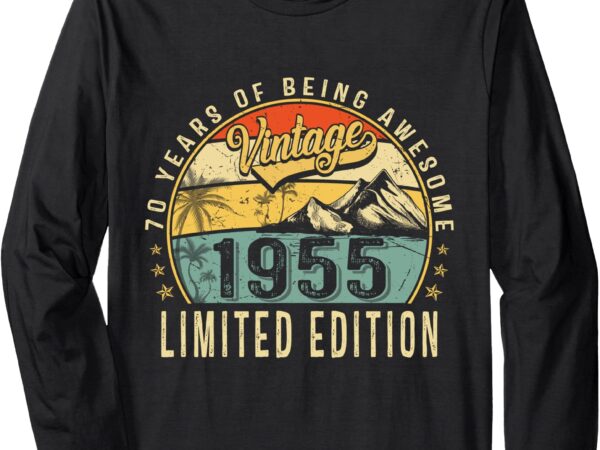 70 years old gift vintage 1955 70th birthday retro men women long sleeve t-shirt