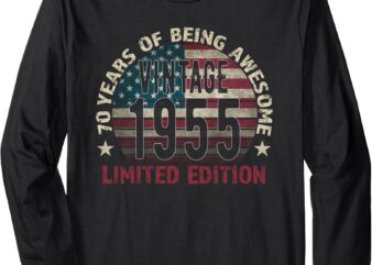 70th Birthday Gift men Vintage born 1955 turning 70 Year Old Long Sleeve T-Shirt