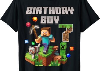 7th Birthday Boy 7 Video Gamer Pixel Number Seven Bday Party T-Shirt