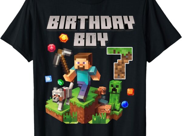 7th birthday boy 7 video gamer pixel number seven bday party t-shirt