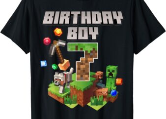 7th Birthday Boy 7 Video Gamer Pixel Number Seven Bday Party T-Shirt