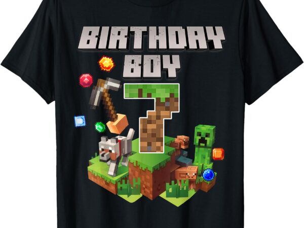 7th birthday boy 7 video gamer pixel number seven bday party t-shirt