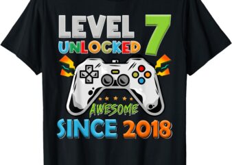 7th Birthday Boy Level 7 Unlocked Awesome Since 2018 T-Shirt