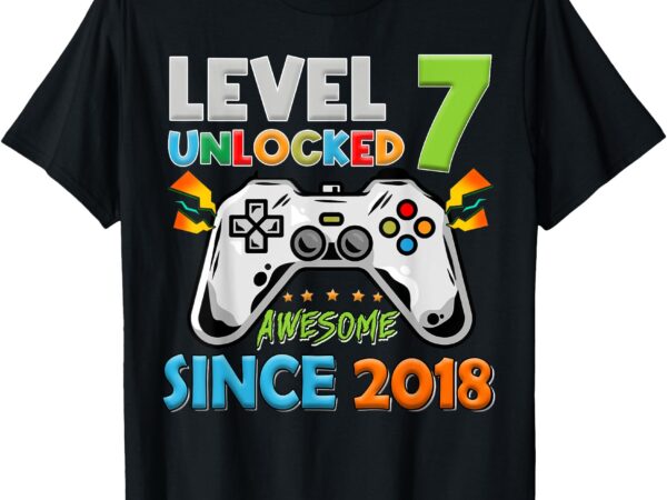 7th birthday boy level 7 unlocked awesome since 2018 t-shirt