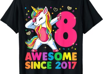 8 Years Old Unicorn Dabbing 8th Birthday Girl Unicorn Party T-Shirt