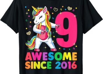 9 Years Old Unicorn Flossing 9th Birthday Girl Unicorn Party T-Shirt