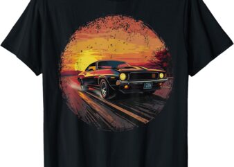 American Car Horsepower Classic Muscle Car Vintage Sunset T-Shirt