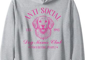 Anti Social Dog Moms Club Shirt Vintage Funny Dog Lover Mama Zip Hoodie