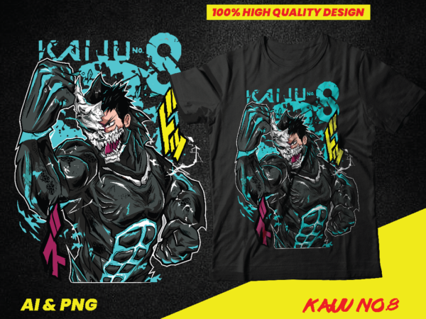 Anime kaiju no 8 shirt design, sublimation, dtf, dtg, anime manga, png, ai