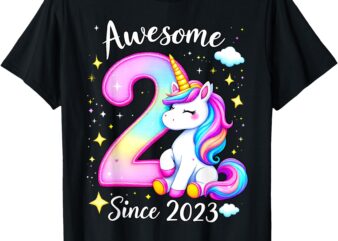 Awesome 2 Since 2023 Unicorn 2th Birthday Party Girls Outfit T-Shirt