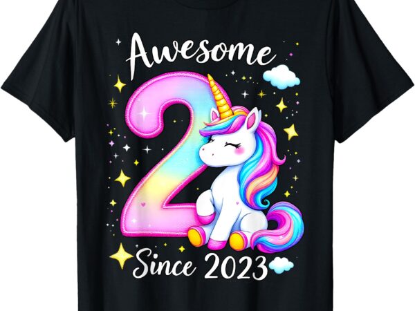 Awesome 2 since 2023 unicorn 2th birthday party girls outfit t-shirt