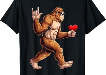 Bigfoot Heart Funny Valentines Day Boys Kids Men Sasquatch T-Shirt