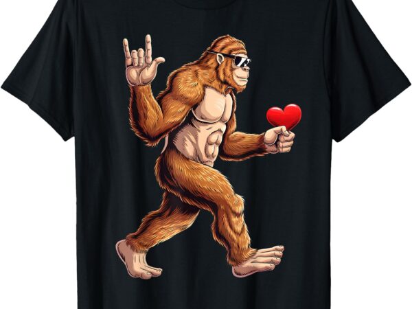 Bigfoot heart funny valentines day boys kids men sasquatch t-shirt