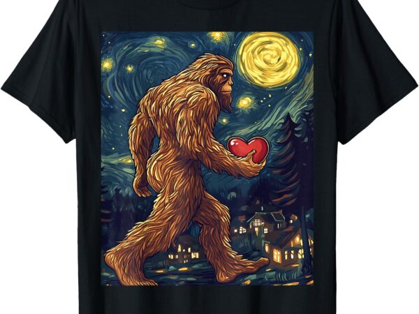 Bigfoot starry night van gogh tee sasquatch valentines day t-shirt