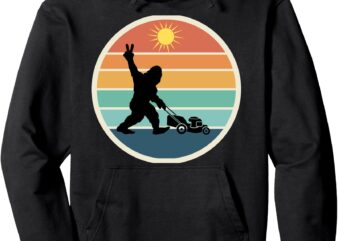 Bigfoot mowing grass – Sasquatch peace sign gift idea Pullover Hoodie