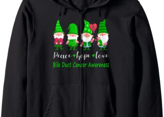 Bile Duct Cancer Awareness Cute Gnomes Peace Hope Love Zip Hoodie