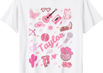 Birthday Girl Groovy Taylor First Name Personalized Heart T-Shirt