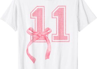 Birthday Girl Pink Coquette Bow 11 Year Old Aesthetic Girly T-Shirt