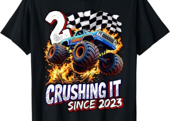 Birthday Monster Truck 2 Year Old Boys 2nd Party Born 2023 T-Shirt