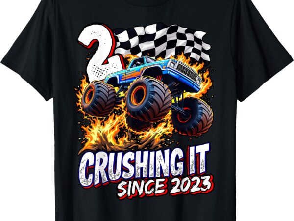 Birthday monster truck 2 year old boys 2nd party born 2023 t-shirt