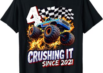 Birthday Monster Truck 4 year Old Boys 4th Party Born 2021 T-Shirt