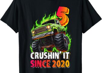 Birthday Monster Truck 5 year Old Boys 5th Party Born 2020 T-Shirt