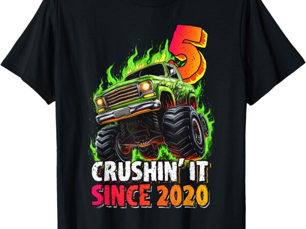 Birthday monster truck 5 year old boys 5th party born 2020 t-shirt