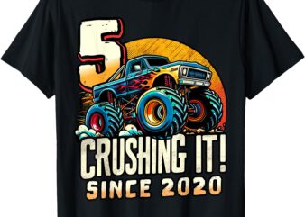 Birthday Monster Truck 5 year Old Boys 5th Party Born 2020 T-Shirt