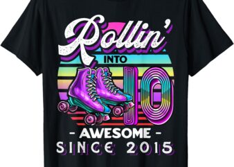 Birthday Roller Skating 10th Girl Rollin into 10 Skate Party T-Shirt