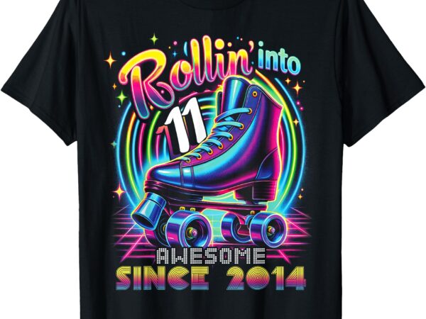 Birthday roller skating 11th girl rollin into 11 skate party t-shirt